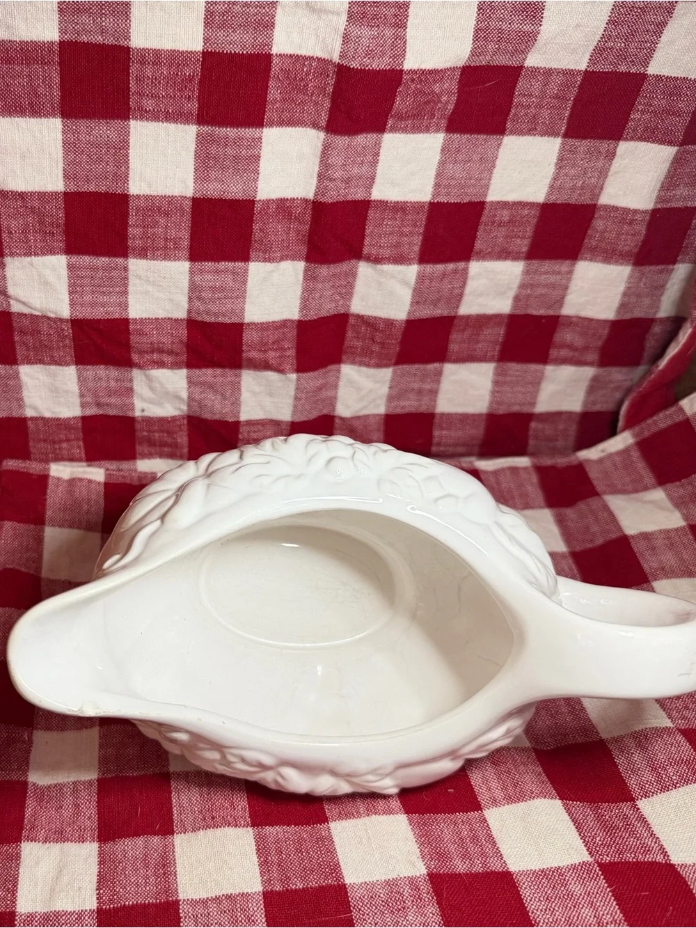 White Floral Embossed Ceramic Gravy Boat